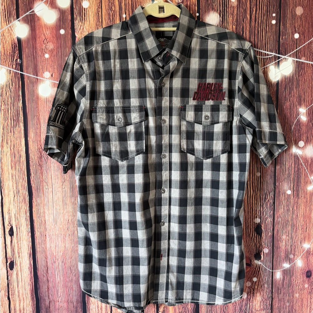 Harley-Davidson Black and White Plaid Men's Shirt 100% Cotton